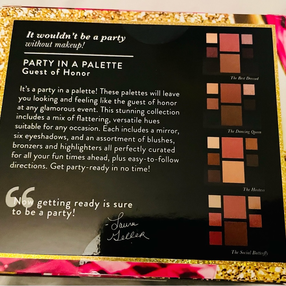 A party in a palette eyeshadow and blushes .